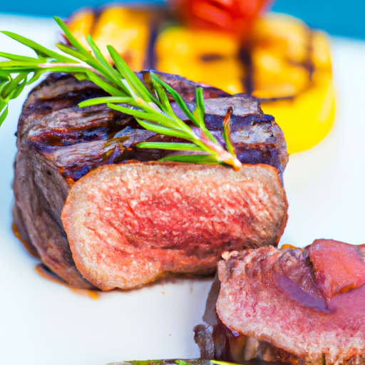 Juicy grilled steak served with fresh herbs and vegetables