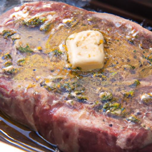 Steak marinating in a flavorful garlic butter marinade